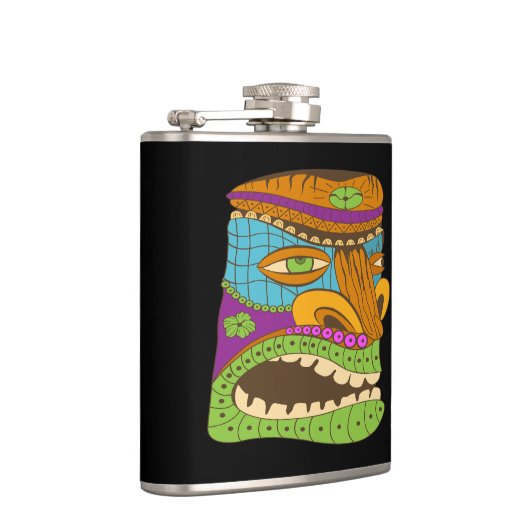 Kleurrijke Tiki Head in Exotic Mood, Grappig Zwart Heupfles (Rechts)