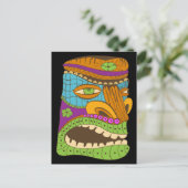 Kleurrijke Tiki Head in Exotic Mood, Zwart Briefkaart (Staand voorkant)