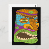 Kleurrijke Tiki Head in Exotic Mood, Zwart Briefkaart (Voorkant / Achterkant)