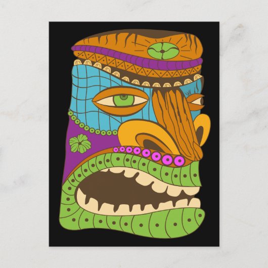Kleurrijke Tiki Head in Exotic Mood, Zwart Briefkaart (Voorkant)