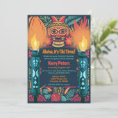 Kleurrijke Tiki Luau Skull Achtertuin Verjaardagsf Kaart (Staand voorkant)
