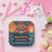 Kleurrijke Tiki Luau Skull Achtertuin Verjaardagsf Papieren Bordje (Feest)