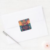 Kleurrijke Tiki Luau Skull Achtertuin Verjaardagsf Vierkante Sticker (Envelop)