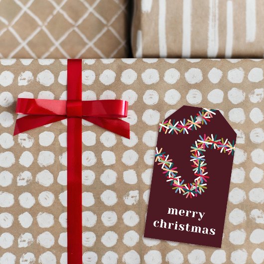 Kleurrijke Tinsel Guirlande Prettig Kerstmis Gift  Cadeaulabel