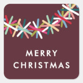 Kleurrijke Tinsel Guirlande Prettig Kerstmis Stick Vierkante Sticker (Voorkant)