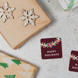 Kleurrijke Tinsel Guirlande Zalig Kerstfeest Stick Vierkante Sticker