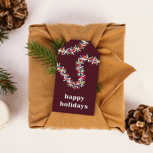Kleurrijke Tinsel Slinger Happy Holidays Cadeaubij Cadeaulabel