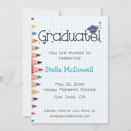 Kleurrijke Tiny Afstudeerder Afstuderen Uitnodigin Kaart (Achterkant)