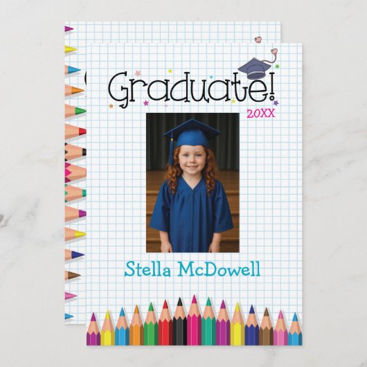 Kleurrijke Tiny Afstudeerder Afstuderen Uitnodigin Kaart (Voorkant / Achterkant)