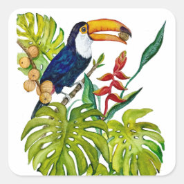 Kleurrijke Toekan Waterverf Tropische Vogel Vierkante Sticker