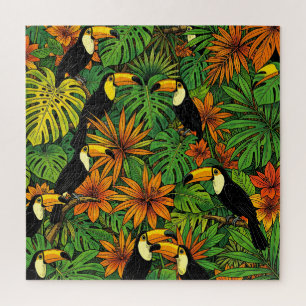 Kleurrijke Toekans Tropisch Jungle Bladeren Hibisc Legpuzzel