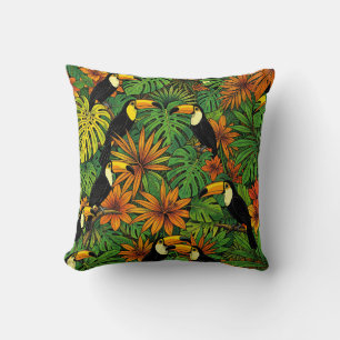 Kleurrijke Toekans Tropisch Jungleblad Hibiscus Kussen