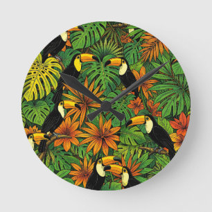 Kleurrijke Toekans Tropisch Jungleblad Hibiscus Ronde Klok
