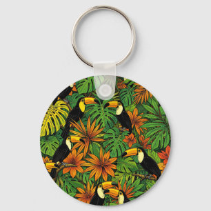 Kleurrijke Toekans Tropisch Jungleblad Hibiscus  Sleutelhanger