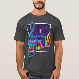 Kleurrijke toetsenborden Treble Clef 90s Synthwave T-shirt