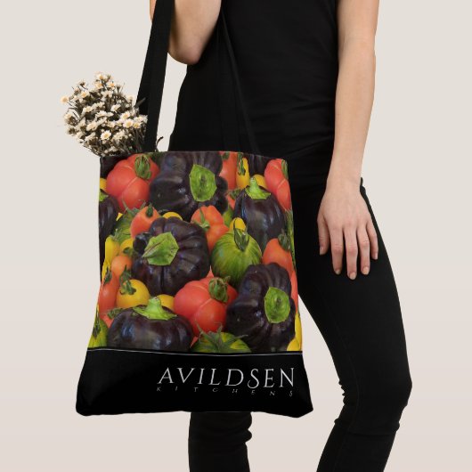 Kleurrijke tomaten en Paarse Bell Pepper Medley Tote Bag (Dichtbij)