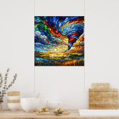 Kleurrijke Tornado Glas in lood Art Poster (Keuken)