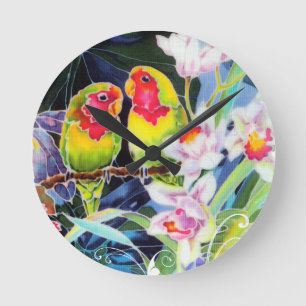 Kleurrijke Tortelduifjes en orchideeën tropische Ronde Klok