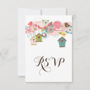 Kleurrijke Tortelduifjes en vogelhuizen RSVP Uitno Kaartje