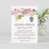 Kleurrijke Tortelduifjes en vogelwoningen uitgenod Kaart (Staand voorkant)