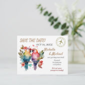 Kleurrijke Tortelduifjes, sla de datum op Airmail Feestdagenkaart (Staand voorkant)