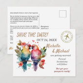 Kleurrijke Tortelduifjes, sla de datum op Airmail Feestdagenkaart (Voorkant / Achterkant)