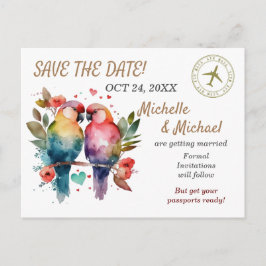 Kleurrijke Tortelduifjes, sla de datum op Airmail Feestdagenkaart