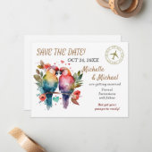 Kleurrijke Tortelduifjes, sla de datum op Notitiekaartje (Voorkant / Achterkant in situ)