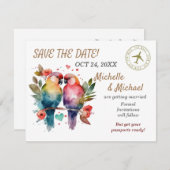 Kleurrijke Tortelduifjes, sla de datum op Notitiekaartje (Voorkant / Achterkant)