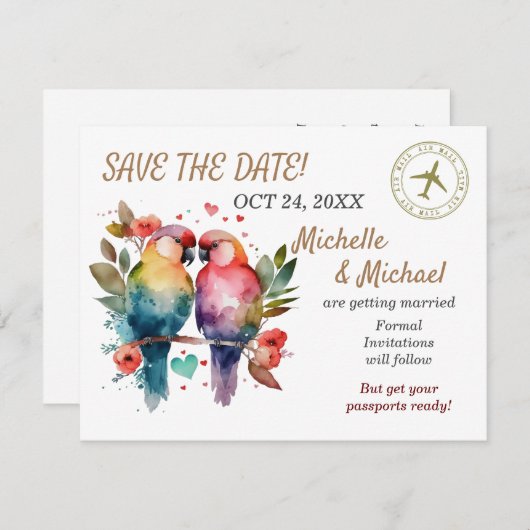 Kleurrijke Tortelduifjes, sla de datum op Notitiekaartje (Voorkant / Achterkant)