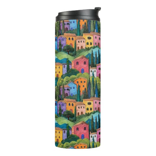 Kleurrijke Toscaanse huizen patroon Thermosbeker (Gedraaid links)