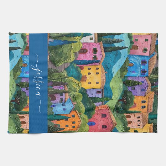 Kleurrijke Toscaanse patroon scriptnaam Theedoek (Horizontaal)