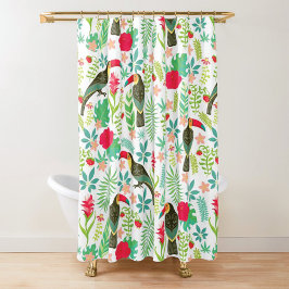 Kleurrijke Toscaanse vogels en tropische bloemen p Douchegordijn