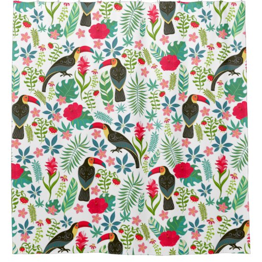 Kleurrijke Toscaanse vogels en tropische bloemen p Douchegordijn (Voorkant)