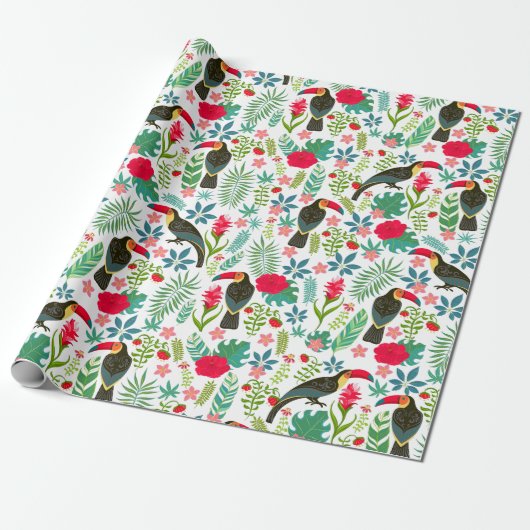 Kleurrijke Toscanen tropische bloemen patroon Cadeaupapier (Uitgerold)