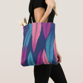 Kleurrijke Tote Bag met Veerpatroon en Zwarte Riem