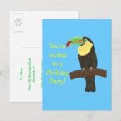 Kleurrijke Toucan verjaardagsuitnodigingen op brie Uitnodiging Briefkaart (Voorkant / Achterkant)