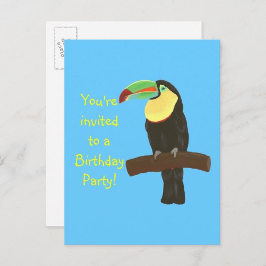 Kleurrijke Toucan verjaardagsuitnodigingen op brie Uitnodiging Briefkaart (Voorkant / Achterkant)
