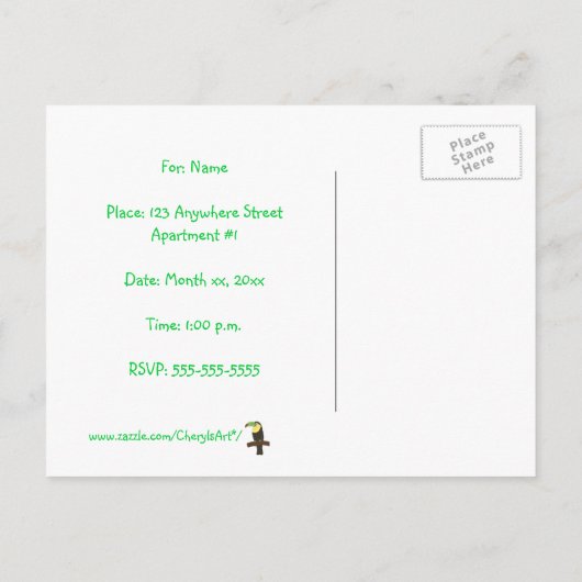 Kleurrijke Toucan verjaardagsuitnodigingen op brie Uitnodiging Briefkaart (Achterkant)