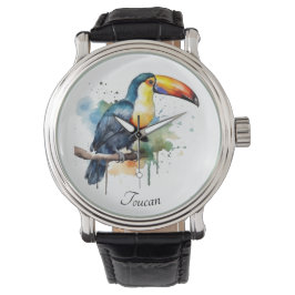 Kleurrijke toucan zittend op een tak, aanpasbaar horloge