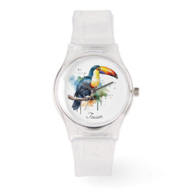 Kleurrijke toucan zittend op een tak, aanpasbaar horloge