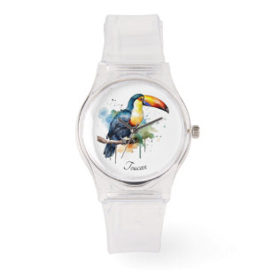 Kleurrijke toucan zittend op een tak, aanpasbaar horloge