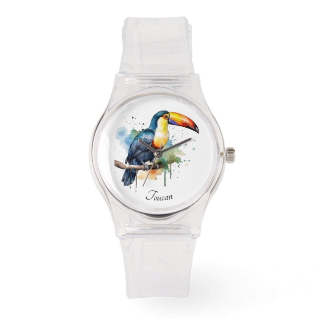 Kleurrijke toucan zittend op een tak, aanpasbaar horloge (Voorkant)