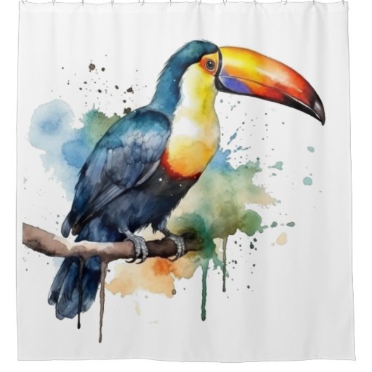 kleurrijke touroperator die op een tak zit douchegordijn (Voorkant)