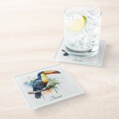 kleurrijke touroperator die op een tak zit glazen onderzetter (Schuin)