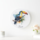 kleurrijke touroperator die op een tak zit grote klok (Huis)