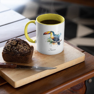 kleurrijke touroperator die op een tak zit mok