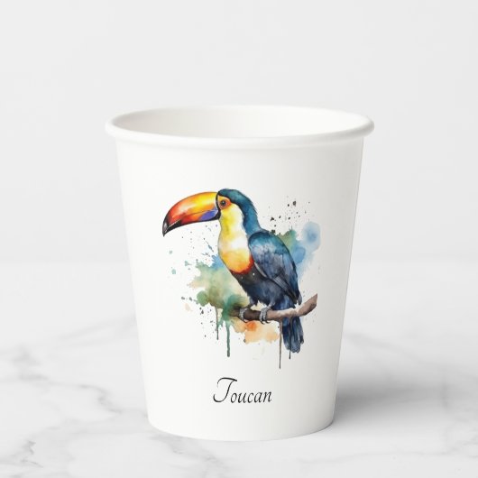 kleurrijke touroperator die op een tak zit papieren bekers (Achterkant)