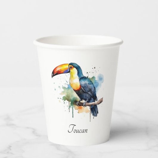 kleurrijke touroperator die op een tak zit papieren bekers (Voorkant)