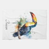 kleurrijke touroperator die op een tak zit theedoek (Horizontaal)